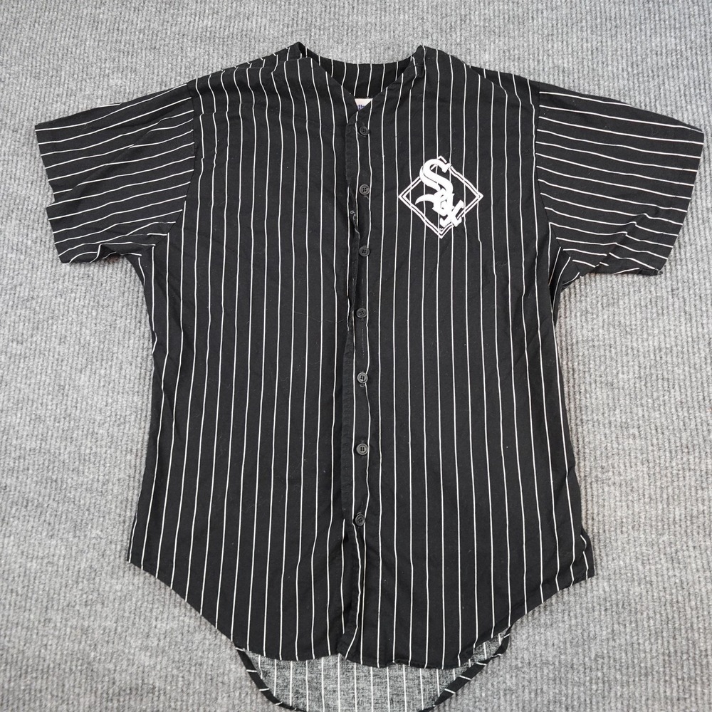 Vintage Chicago White Sox Jersey Mens XL Black Pinstripe MLB Chalk Line 90s